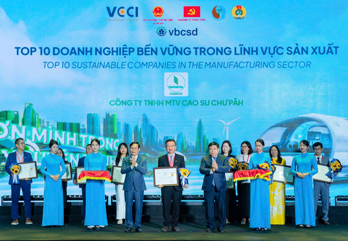 Cao su Chư Păh nằm trong Top 10 Doanh nghiệp bền vững lĩnh vực sản xuất.