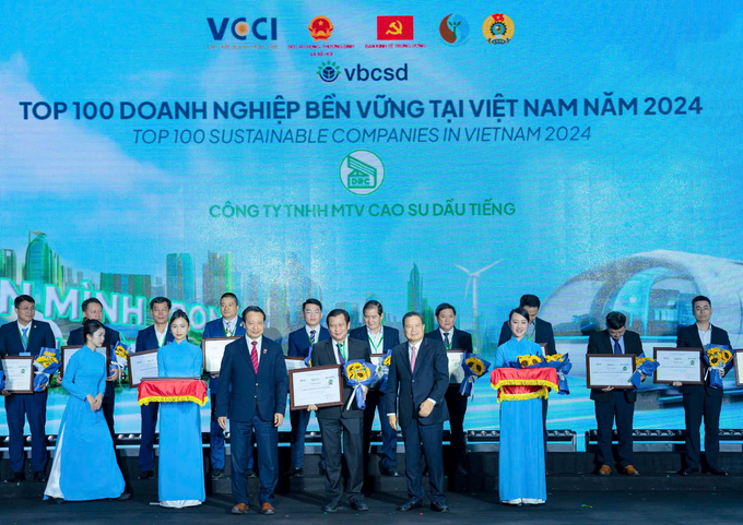 A representative of Dau Tieng Rubber received the Top 100 Sustainable Enterprises award.