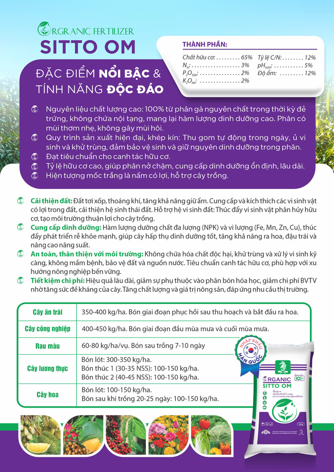 Phân gà viên nở ORGANIC SITTO OM nhập khẩu từ Hàn Quốc. Ảnh: Minh Quốc.