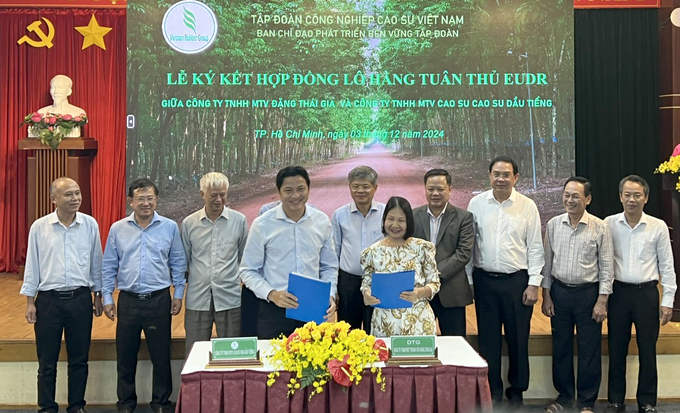 Signing of EUDR latex purchase and sale contract between Dong Nai Rubber and Dang Thai Gia Company.