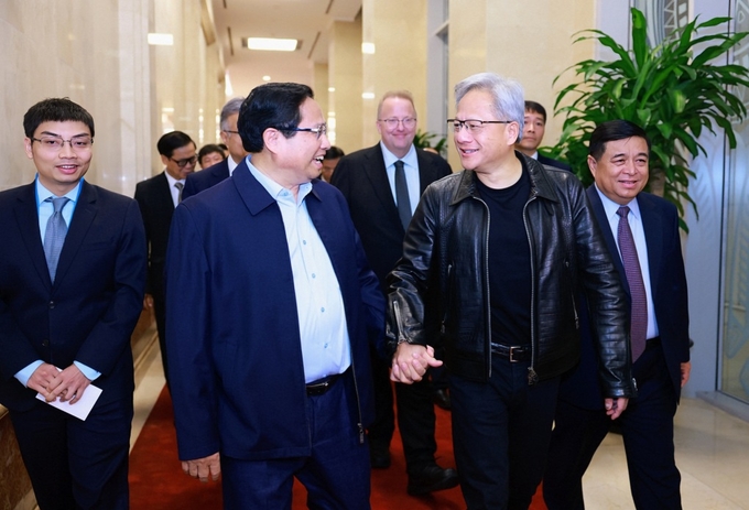 Prime Minister Pham Minh Chinh meeting Nvidia CEO Jensen Huang. Photo: VGP/Nhat Bac.