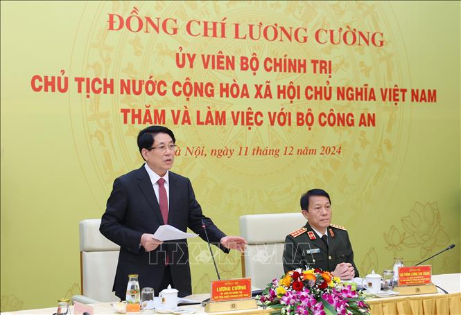 Chủ tịch nước Lương Cường thăm và làm việc với Bộ Công an. Ảnh: TTXVN.