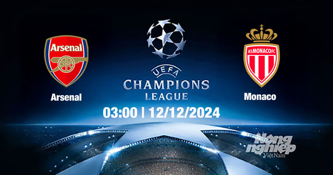 Nhận định, trực tiếp Arsenal vs Monaco, Cúp C1 Châu Âu, 03h00 ngày 12/12/2024