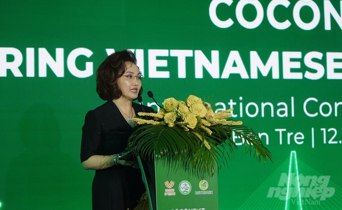 Ms. Dang Huynh Uc My, Chairman of the Board of Directors of Betrimex, spoke at the conference. Photo: Nguyen Thuy.