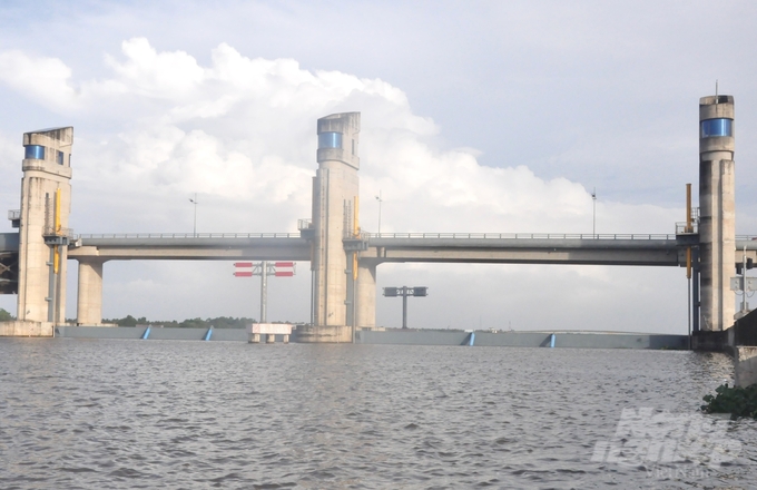 The Cai Lon sluice will be operated flexibly from 5 to 7 up to 9 of the total 11 sluice gates to regulate the water flow. Photo: Trung Chanh.