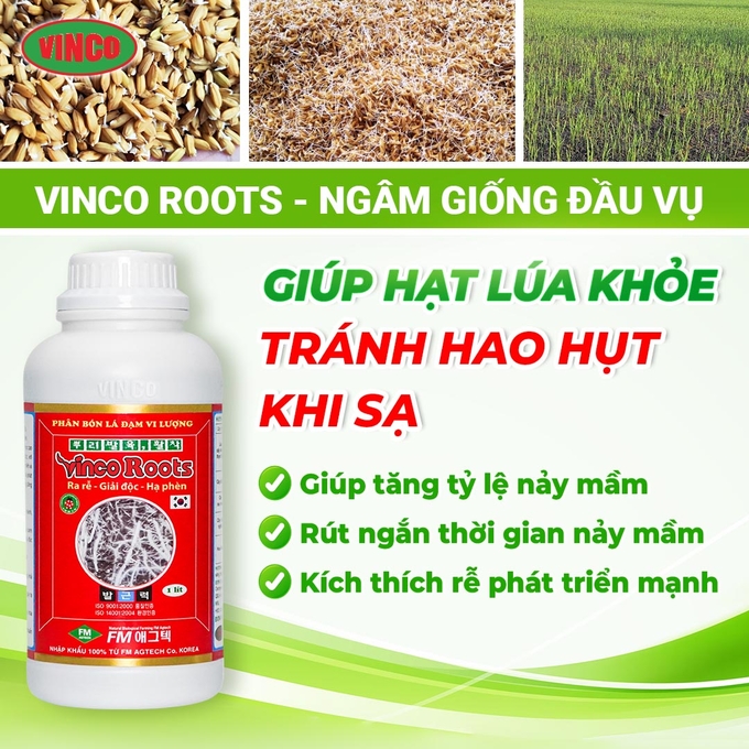 Sản phẩm hữu cơ sinh học Vinco Roots có dạng lỏng, bổ sung vi lượng giúp cây trồng dễ hấp thu và phát triển nhanh chóng. Ảnh: Vinco.