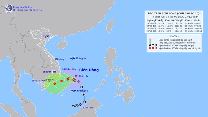 Dự báo hướng di chuyển của cơn bão số 10 trên biển Đông. Ảnh: TT KTTV Quốc gia