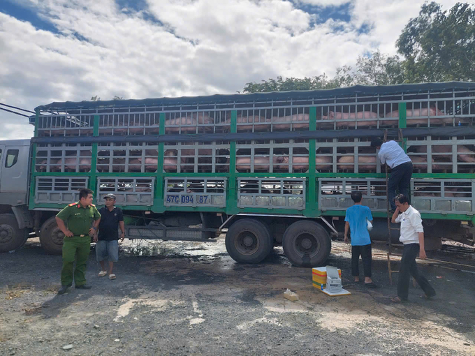 Lực lượng chức năng kiểm tra phương tiện, tang vật có dấu hiệu vi phạm. Ảnh: Công an cung cấp.