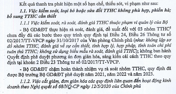 Kết luận thanh tra chỉ rõ, việc kiểm soát, loại bỏ hoặc sửa đổi TTHC không phù hợp, phiền hà. 