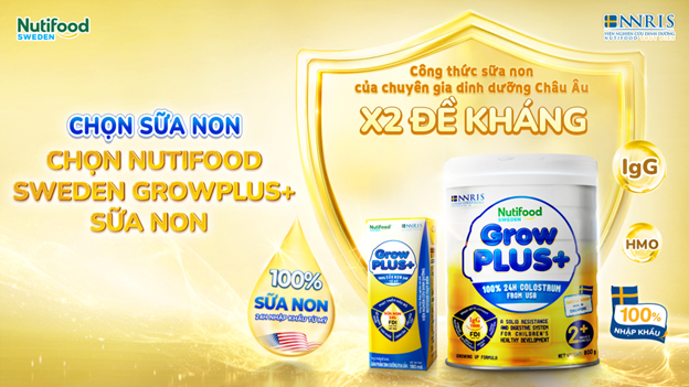 Nutifood GrowPLUS+ Sữa Non với công thức của chuyên gia dinh dưỡng châu Âu, nhân đôi đề kháng. Ảnh: Nutifood.