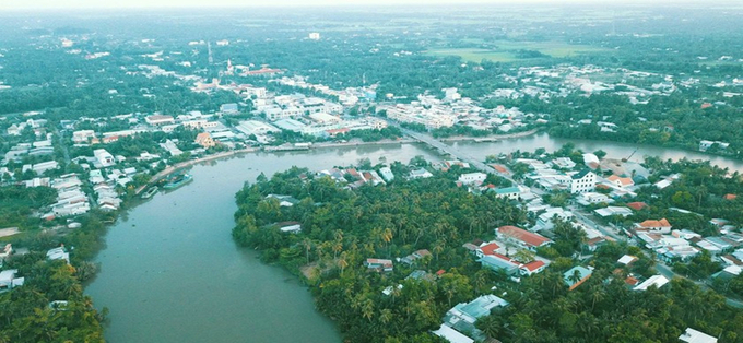 Trung tâm thị trấn Vũng Liêm (từ trên cao. Ảnh: CTV.