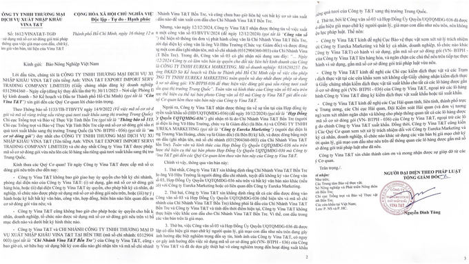 Công ty Vina T&T kêu cứu về việc bị làm giả hợp đồng, làm giả con dấu liên quan đến mã số đóng gói. 