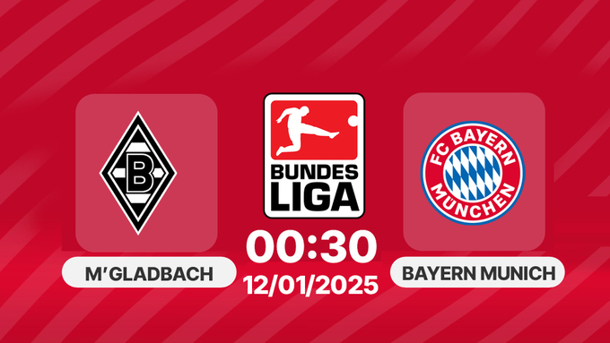 Trực tiếp bóng đá Gladbach vs Bayern Munich, Bundesliga, 00h30 hôm nay 12/1/2025