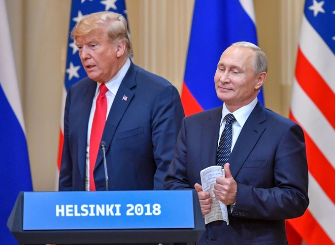 Tổng thống Donald Trump và Tổng thống Nga Vladimir Putin họp báo chung sau cuộc họp ở Helsinki hồi tháng 7/2018. Ảnh: Getty.