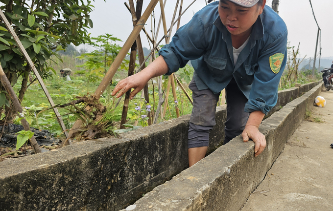 Bà con nhân dân thường xuyên duy tu, bảo dưỡng kênh mương dẫn nước để có nguồn nước tưới cho rau màu. Ảnh: H.Đ.