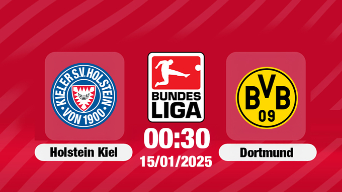 Trực tiếp bóng đá Holstein vs Dortmund, Bundesliga, 00h30 hôm nay 15/1/2025