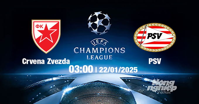 Trực tiếp bóng đá Crvena Zvezda vs PSV, Cúp C1 Châu Âu, 03h00 ngày 22/1/2025