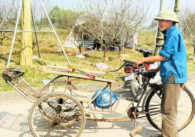 Mỗi ngày ông Lê Văn Việt (60 tuổi), trú phường Hà Huy Tập, TP Hà Tĩnh chở từ 3 đến 5 chuyến cây cảnh trên chiếc xích lô của mình, thu nhập nhiều nhất đạt từ 500.000 đến 600.000 đồng.