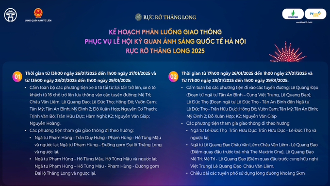 Kế hoạch phân luồng giao thông phục vụ lễ hội 'Rực rỡ Thăng Long 2025'. 