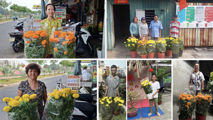 Trao tặng hoa cho các hộ gia đình có hoàn cảnh khó khăn.