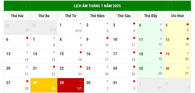 Lịch âm 29/1/2025, xem âm lịch hôm nay Thứ 4 ngày 29/1/2025