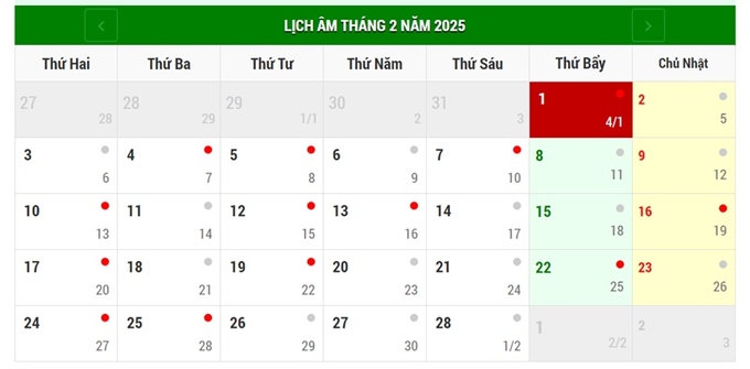 Lịch âm 1/2/2025, xem âm lịch hôm nay Thứ 7 ngày 1/2/2025