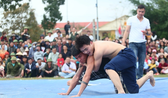 Hội đấu vật tại xã Nghĩa Thái là chương trình được tổ chức thường niên vào dịp đầu Xuân năm mới. Ảnh: Ngọc Linh.