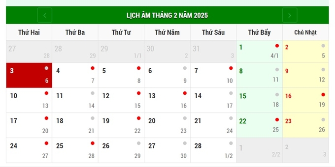 Lịch âm 3/2/2025, xem âm lịch hôm nay Thứ 2 ngày 3/2/2025