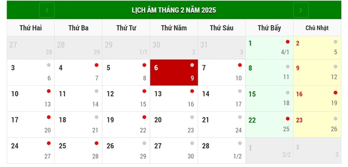 Lịch âm 6/2/2025, xem âm lịch hôm nay Thứ 5 ngày 6/2/2025