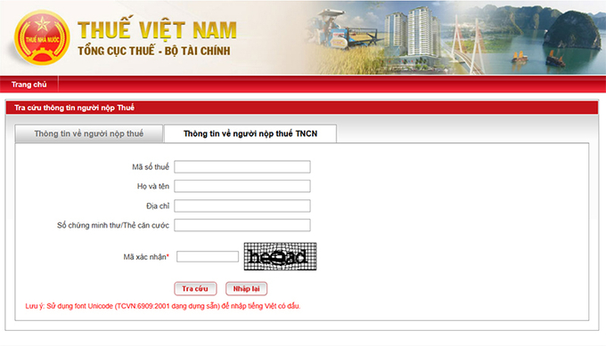 Tra cứu mã số thuế cá nhân trên trang web của Tổng cục thuế.