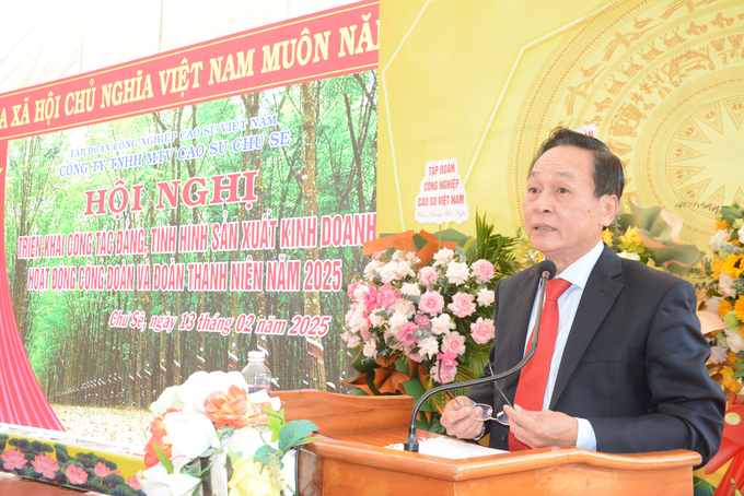 Ông Trần Thanh Phụng, Phó Tổng Giám đốc Tập đoàn Công nghiệp Cao su Việt Nam phát biểu tại hội nghị. Ảnh: TA.