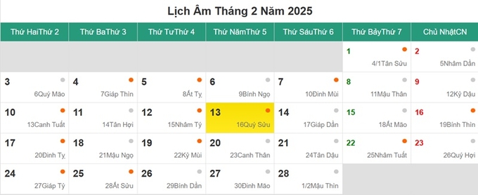 Lịch âm 13/2/2025, xem âm lịch hôm nay Thứ 5 ngày 13/2/2025