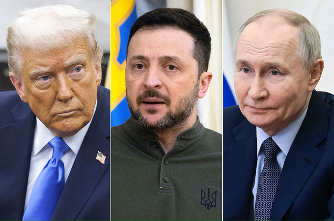 Tổng thống Mỹ Donald Trump, Tổng thống Ukraine Volodymyr Zelensky và Tổng thống Nga Vladimir Putin. Ảnh: EPA.