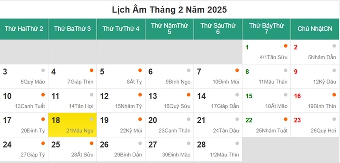 Lịch âm 18/2/2025, xem âm lịch hôm nay Thứ 3 ngày 18/2/2025