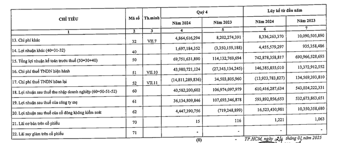 Báo cáo kết quả hoạt động kinh doanh hợp nhất năm 2024 của Tổng Công ty Phân bón và Hoá chất Dầu khí. 