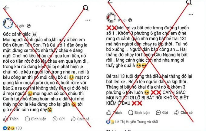 Những thông tin về vụ trẻ con bị bắt cóc trên địa bàn tỉnh Trà Vinh là sai sự thật. Ảnh: MXH.