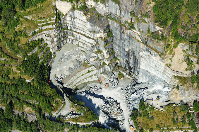 Minerals, such as serpentine mined in Italy, could be used to remove carbon dioxide from the atmosphere. Aerial-photos.com/Alamy