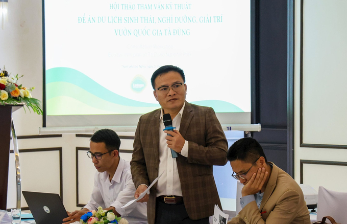 Mr. Khuong Thanh Long, Director of Ta Dung National Park, delivered a speech at the technical consultation on the ecotourism, resort, and recreational development plan until 2030.