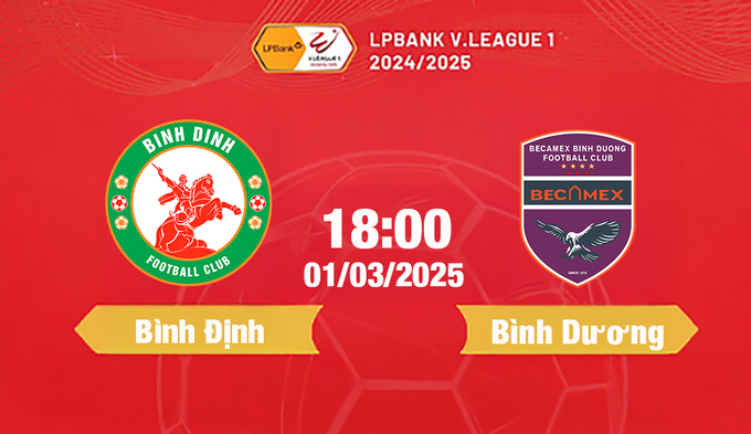 Trực tiếp bóng đá Bình Định vs Bình Dương, 18h00 hôm nay 1/3/2025