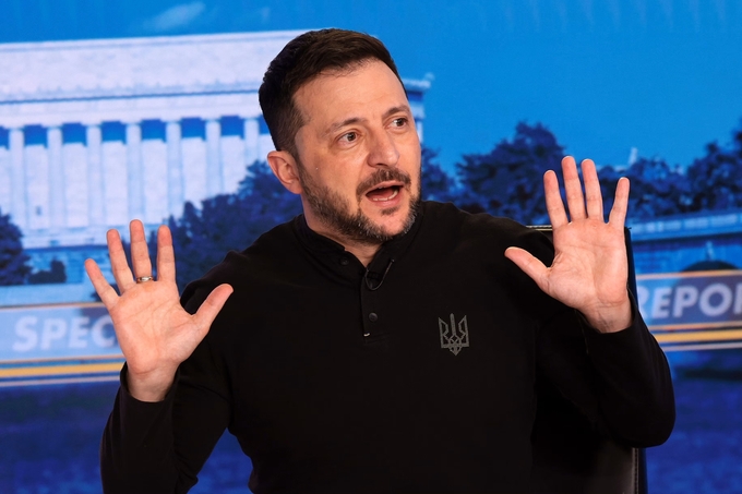 Tổng thống Ukraine Volodymyr Zelensky trong một cuộc phỏng vấn của Fox News. Ảnh: Getty.