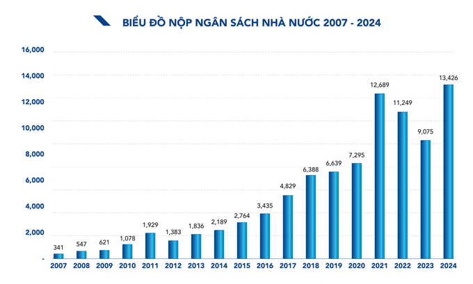 Biểu đồ nộp thuế của Hòa Phát từ 2007 đến nay.