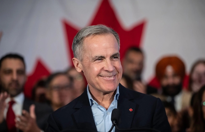 Ông Mark Carney trong buổi vận động tranh cử lãnh đạo đảng Tự do hồi tháng 1/2025. Ảnh: The Canadian Press.