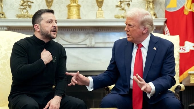 Tổng thống Ukraine Volodymyr Zelensky và người đồng cấp Donald Trump tranh cãi tại Phòng Bầu dục của Nhà Trắng hôm 28/2. Ảnh: Getty.