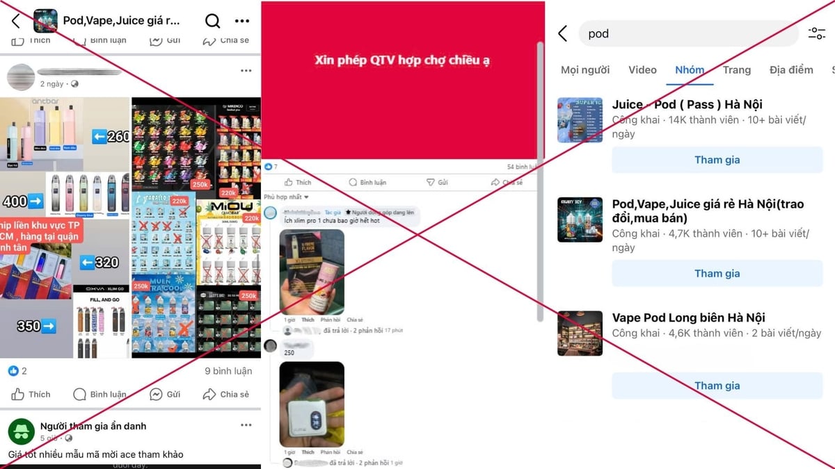 Thuốc lá điện tử và nhiều sản phẩm liên quan được rao bán tràn lan trên nhiều nền tảng mạng xã hội. Ảnh: Chụp màn hình.