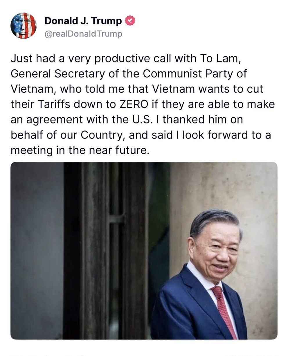 Tổng thống Trump thông báo về cuộc điện đàm với Tổng Bí thư Tô Lâm. Ảnh chụp màn hình. Tổng thống Trump thông báo về cuộc điện đàm với Tổng Bí thư Tô Lâm. Ảnh chụp màn hình.