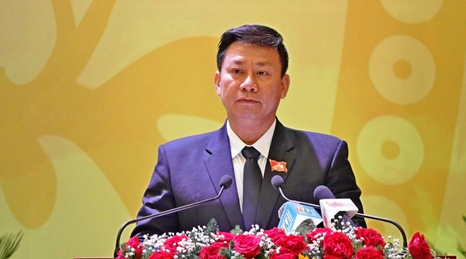 Ông Nguyễn Thanh Ngọc, Chủ tịch UBND tỉnh Tây Ninh báo cáo chính trị Đại hội. Ảnh: CTTĐT TN.