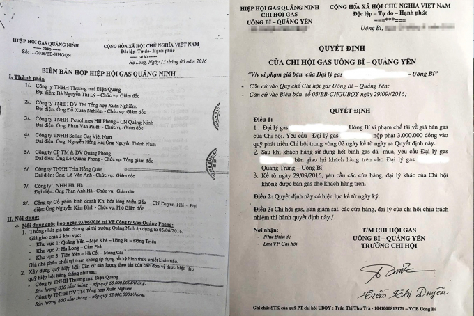 Biên bản họp của 'Hiệp hội' và Quyết định xử phạt đại lý vì bán giá gas thấp hơn quy định của 'Hiệp hội'