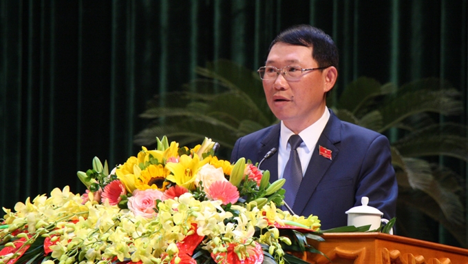 Tân Chủ tịch UBND tỉnh Bắc Giang Lê Ánh Dương phát biểu nhận nhiệm vụ. Ảnh: Việt Anh