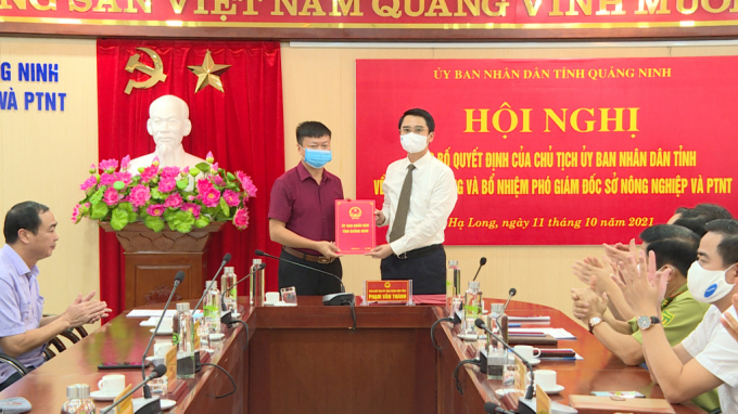 Ông Phạm Văn Thành, Phó Chủ tịch UBND tỉnh trao quyết định của Chủ tịch UBND tỉnh về việc điều động và bổ nhiệm Phó Giám đốc Sở NN& PTNT - Ảnh: Báo Quảng Ninh