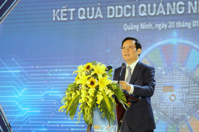Ông Phạm Tấn Công, Bí thư Đảng đoàn, Chủ tịch VCCI, phát biểu chào mừng tại hội nghị công bố DDCI Quảng Ninh 2021. Ảnh: Báo QN